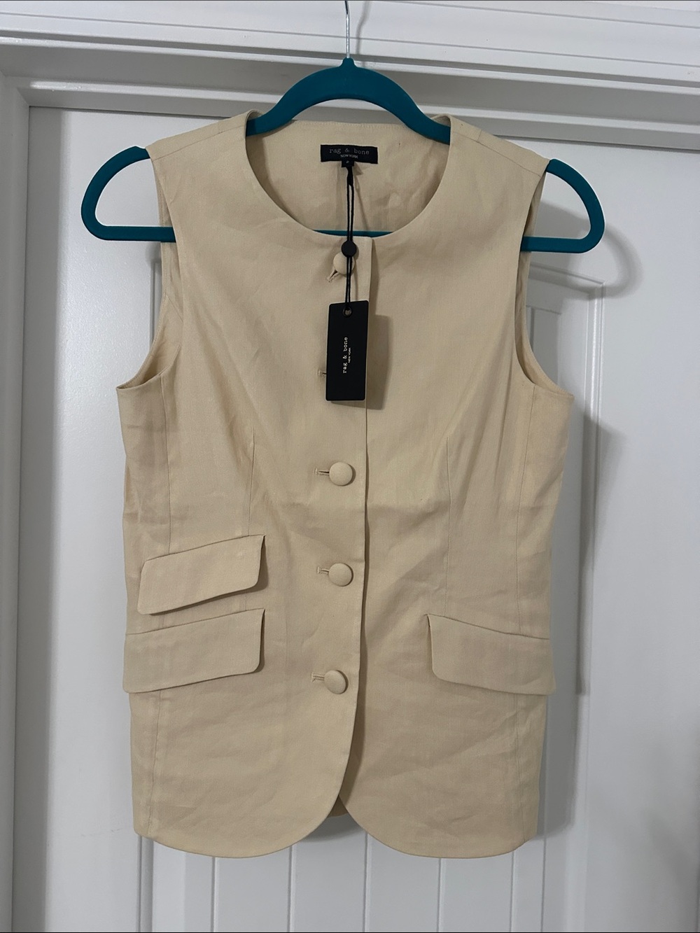 NWT Lafayette 148 New York Ivory Linen Blend Utility Vest Size 2